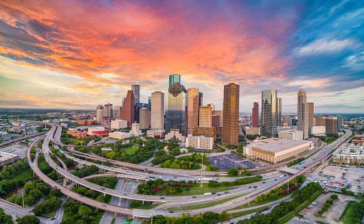 Houston, texas, usa drone skyline aerial panorama.